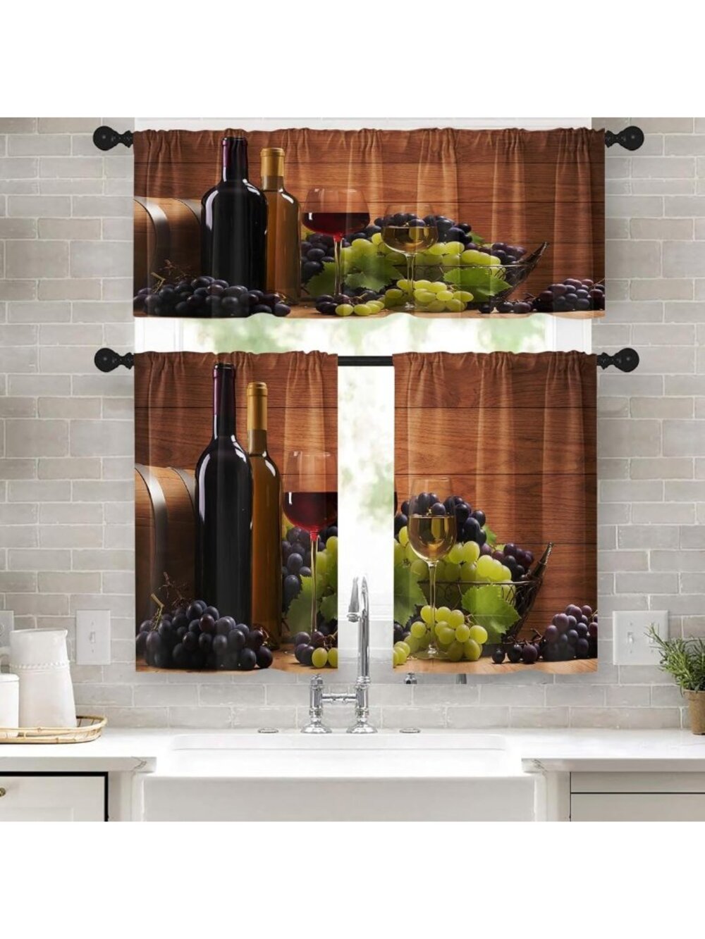 Elegant Red Wine Kitchen Curtain Set, 52x36 Inch, 3 Pack for Windows